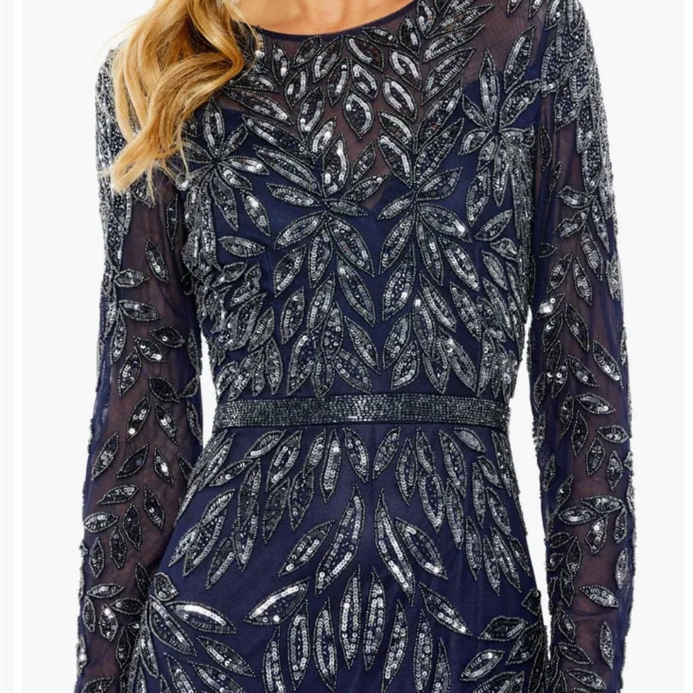 Elegant Navy Blue Embellished Dress